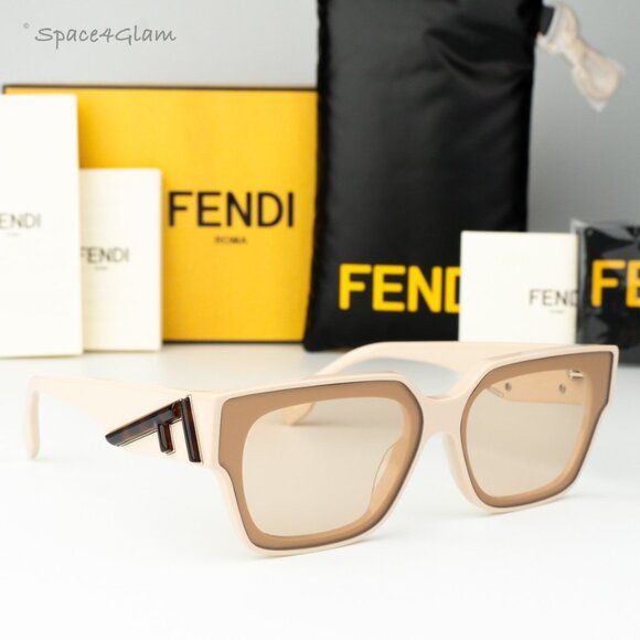 Fendi Women Sunglasses Beige Nude Brown Square FE40099I 57E BRAND NEW - Picture 1 of 8